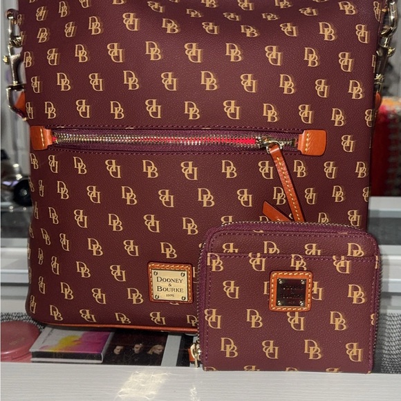 Dooney & Bourke Burgundy and Tan Logo Bag with Wallet - Picture 1 of 3